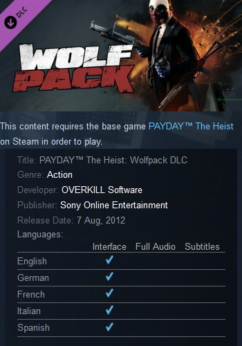 PAYDAY The Heist: Wolfpack DLC Steam - Click Image to Close